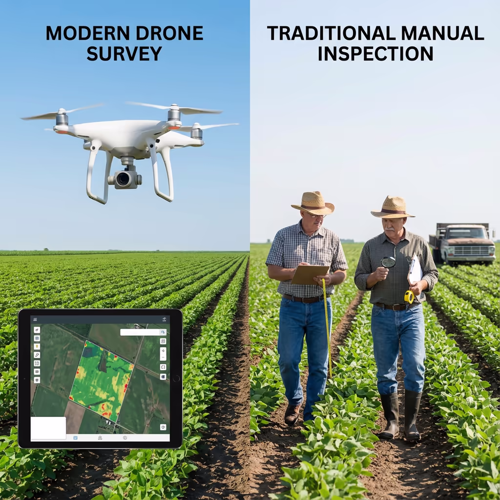 Comparison of drone agricultural survey versus traditional farm surveying methods
