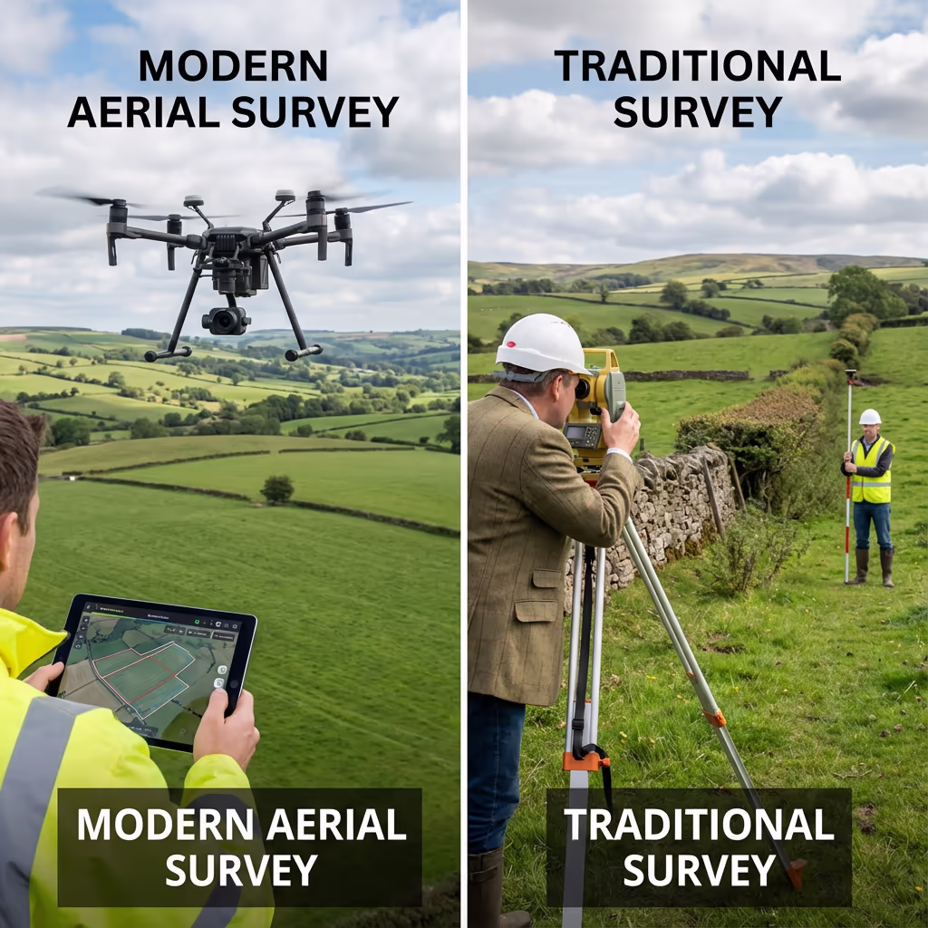 Comparison of drone boundary survey with traditional land surveying methods