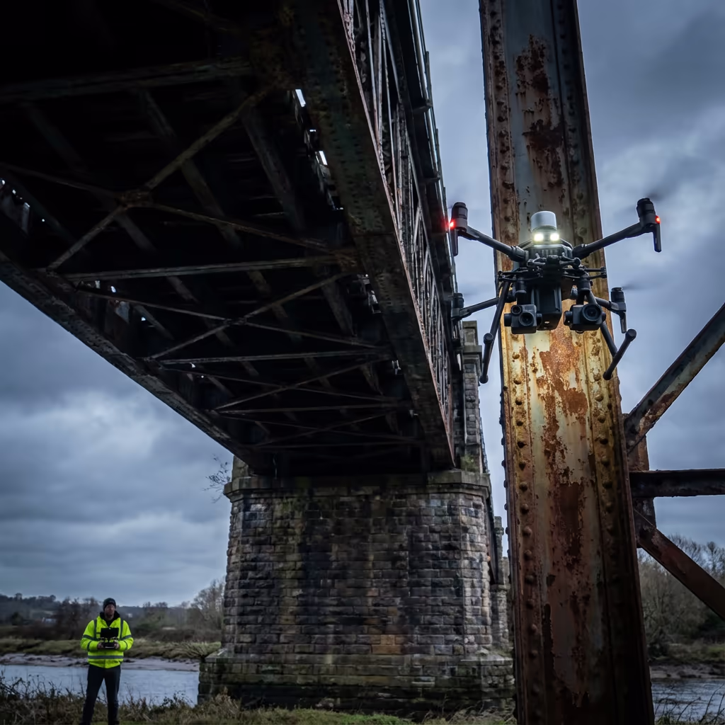 Drone accessing hard-to-reach bridge underside for inspection