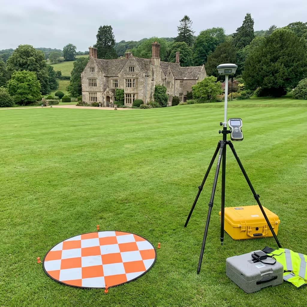 Ground control point marker on estate grounds for survey accuracy
