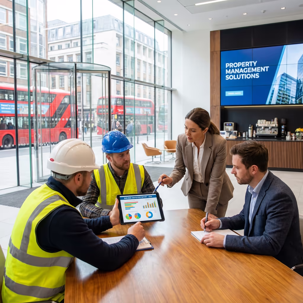 Survey team meeting with building manager client