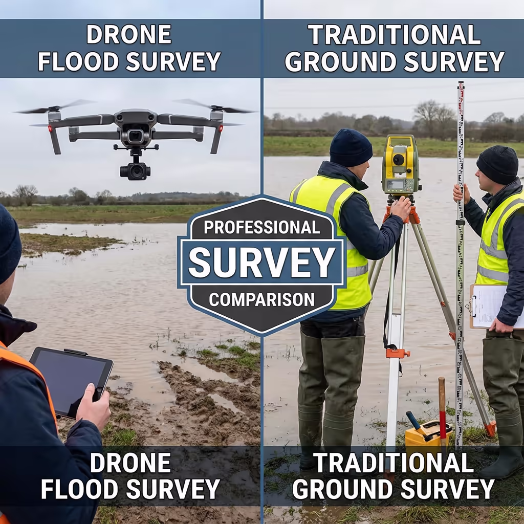 Comparison of drone flood survey versus traditional ground survey methods