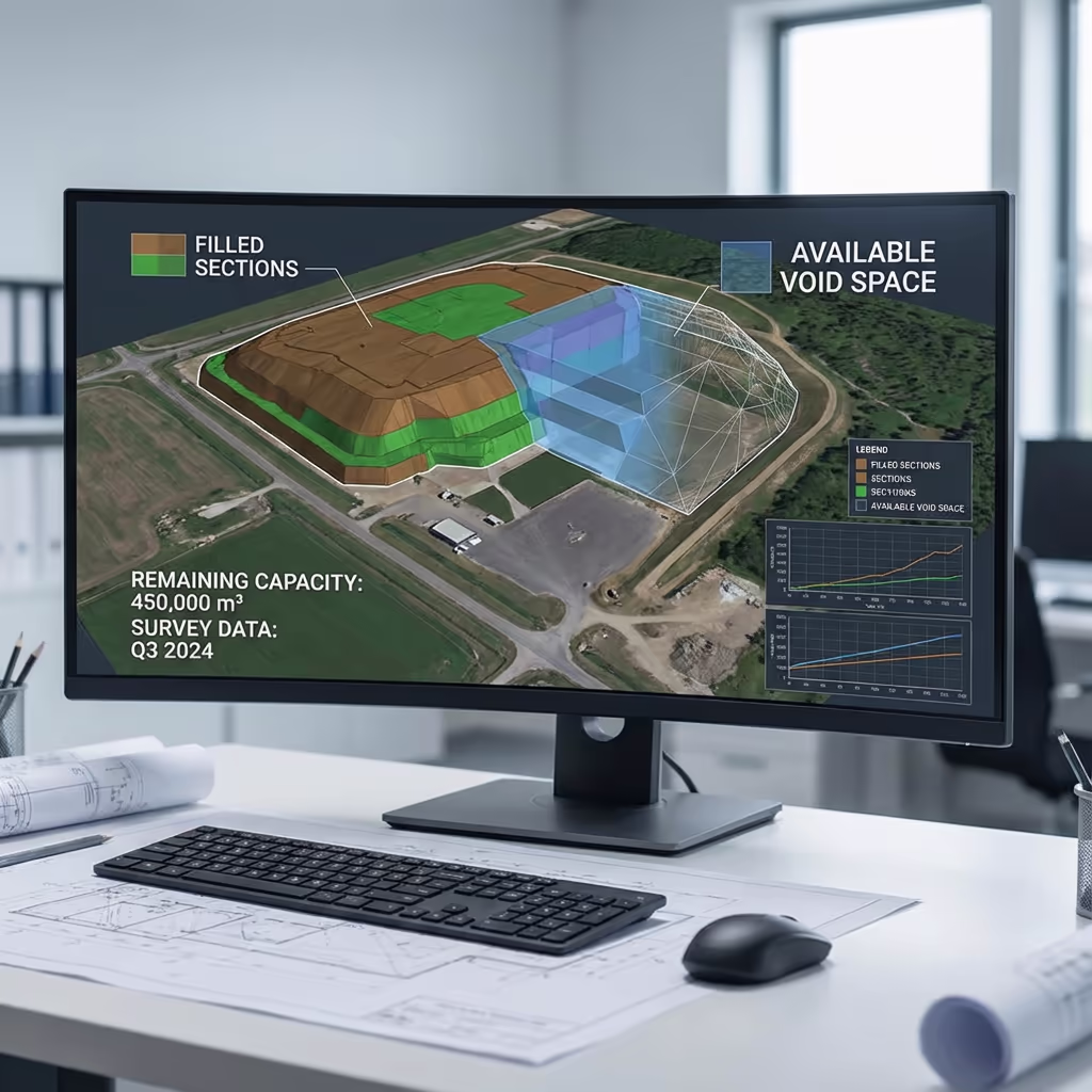 3D visualization of landfill void space and remaining capacity analysis
