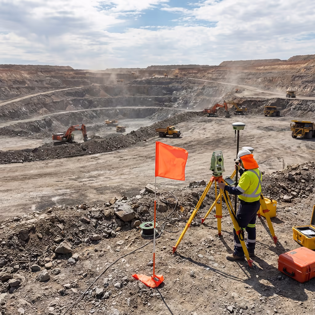 Ground control point marker at mining site for survey accuracy