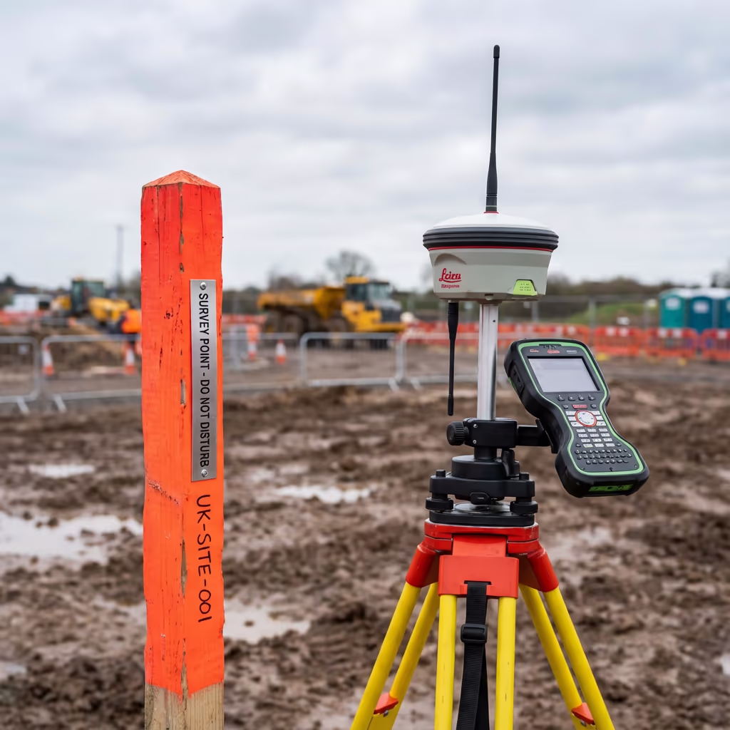 Survey peg with GPS equipment for setting out accuracy verification