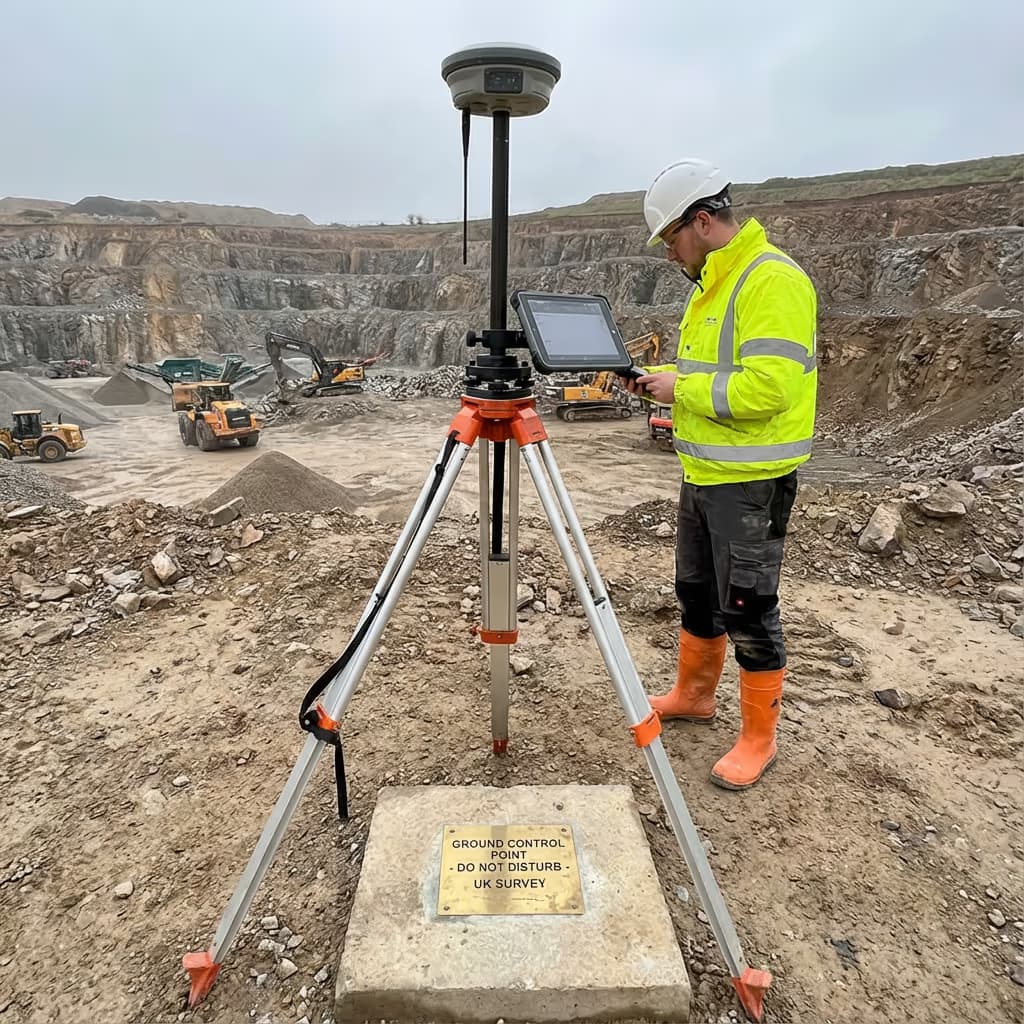 Ground control point at quarry for volumetric survey accuracy