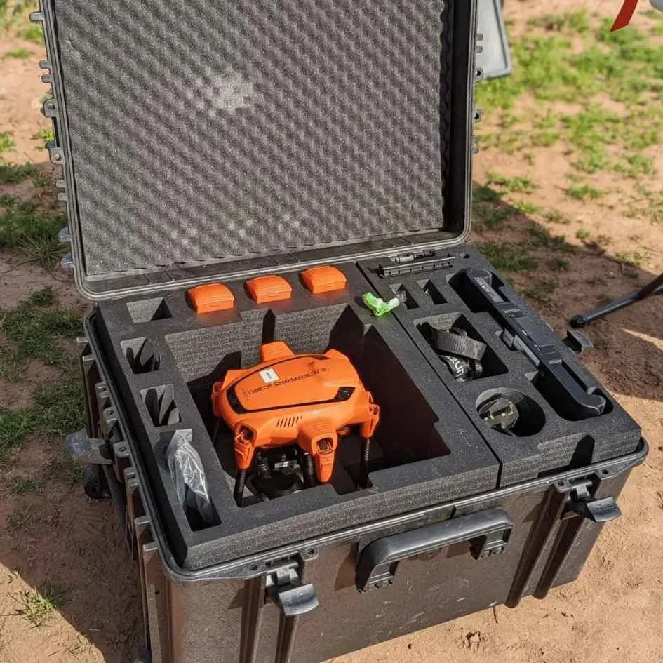 Professional drone camera equipment in protective case for real estate photography