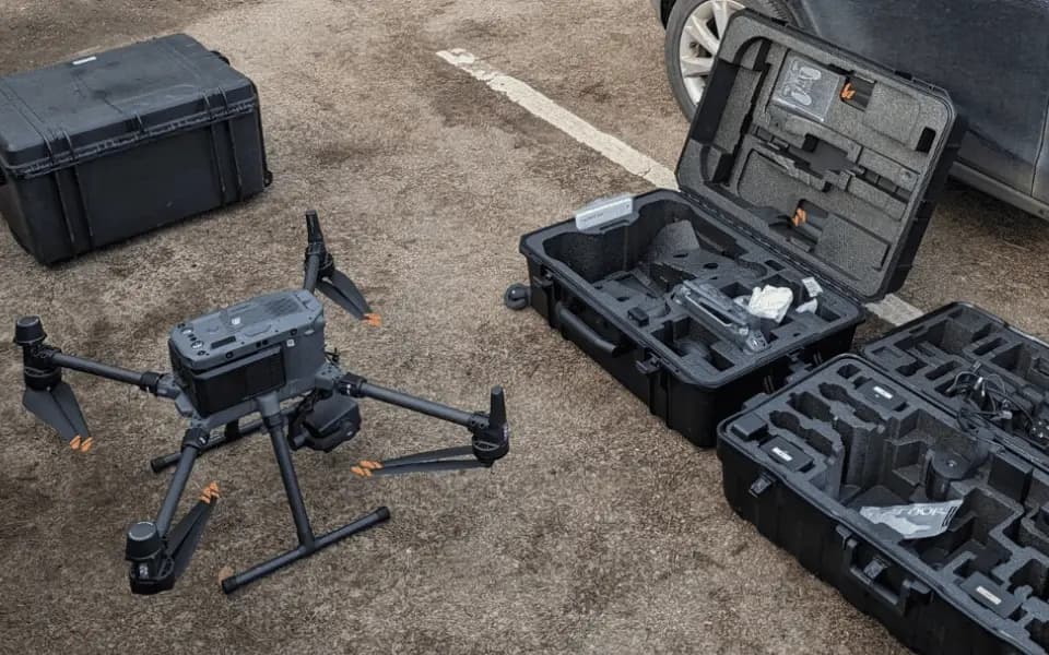 Aerial drone inspection of gutter system and roof drainage