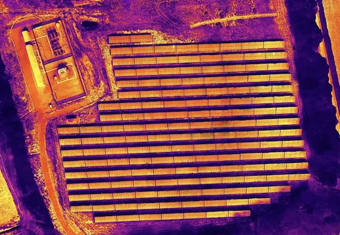 Thermal drone inspection of solar farm
