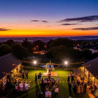 Aerial view of outdoor wedding ceremony