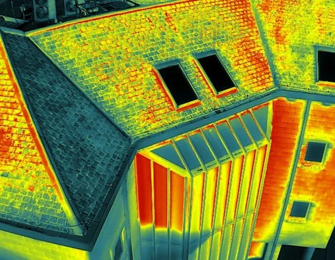 Standard aerial view of commercial building roof for thermal comparison