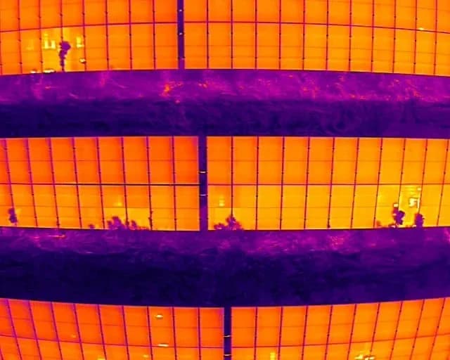 Detailed thermal imaging of solar panels showing individual panel performance