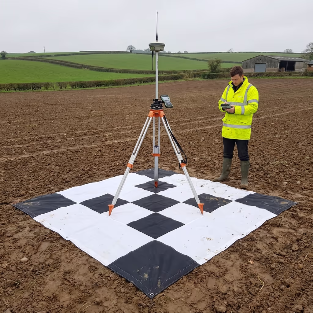 Ground control point marker for drone survey accuracy on UK farmland