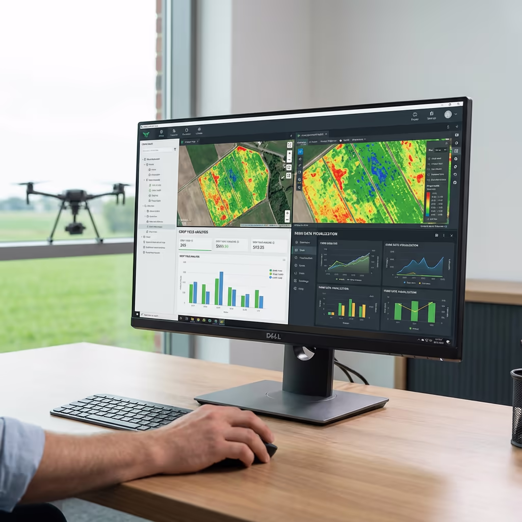 Agricultural survey reports and crop analysis displayed on computer screen