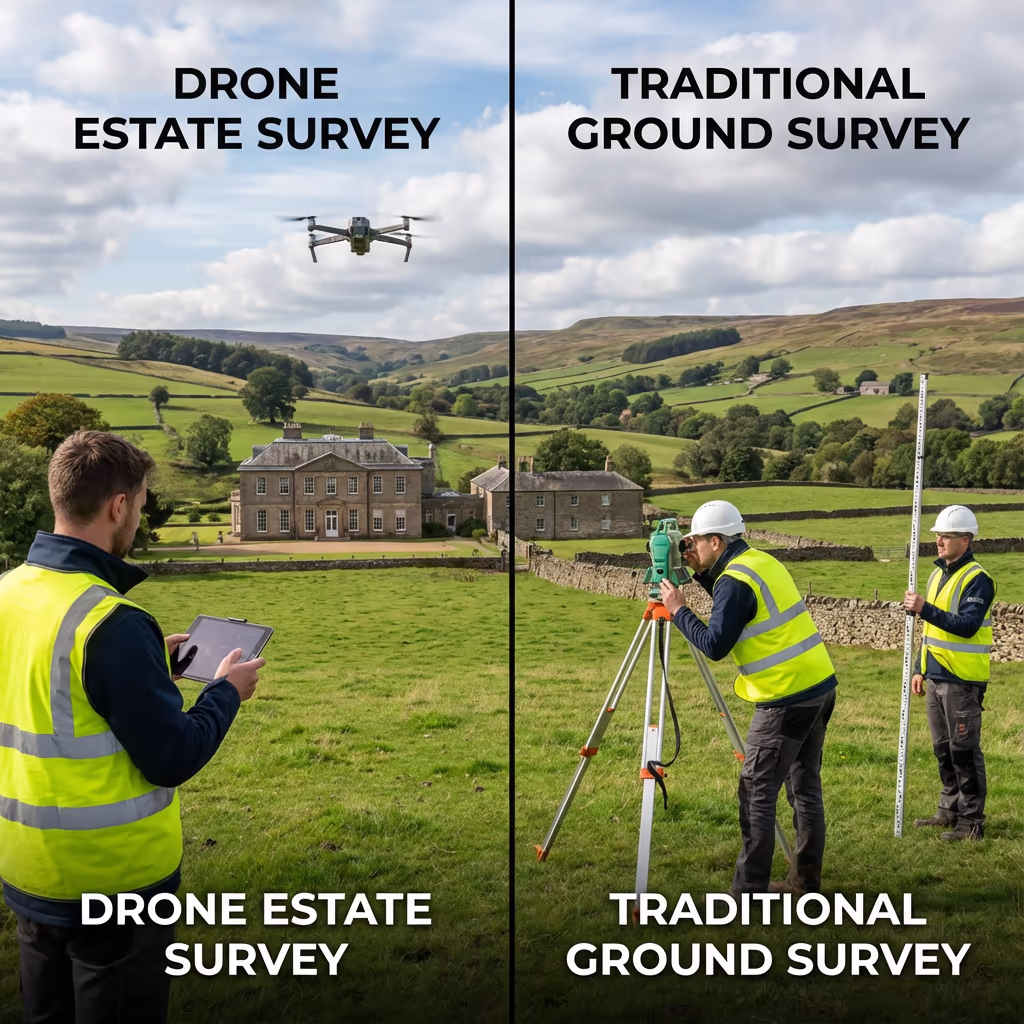 Comparison of drone estate survey versus traditional ground survey methods