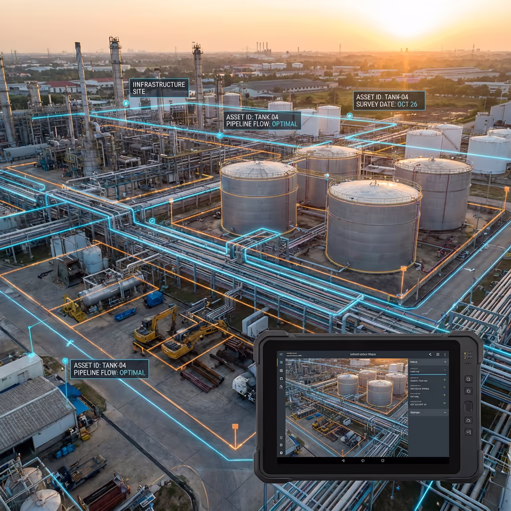 Industrial asset mapping with infrastructure overlay from drone survey