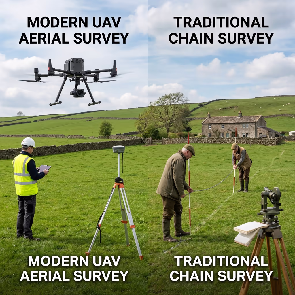 Drone land survey vs traditional chain survey comparison