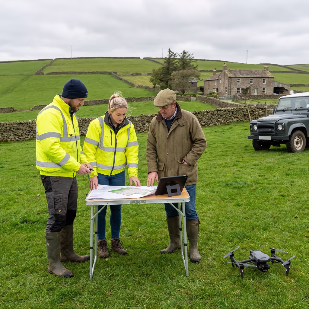 Survey team meeting with landowner/farmer client