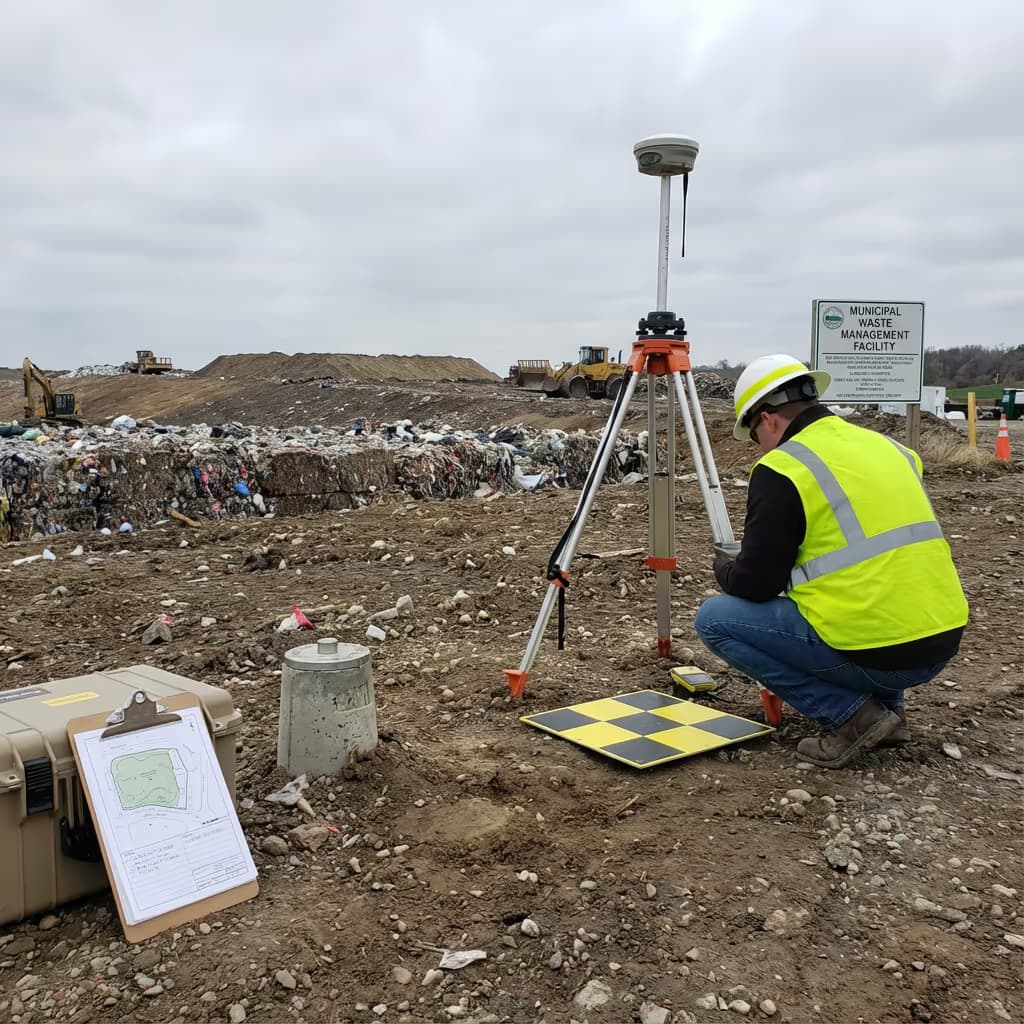 Ground control point marker at landfill site for survey accuracy verification