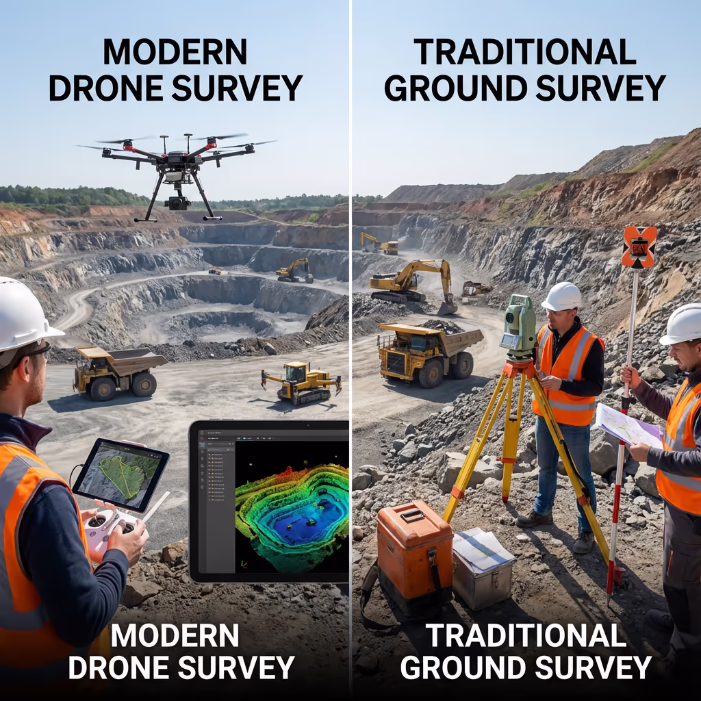 Comparison of drone mining survey versus traditional ground survey methods