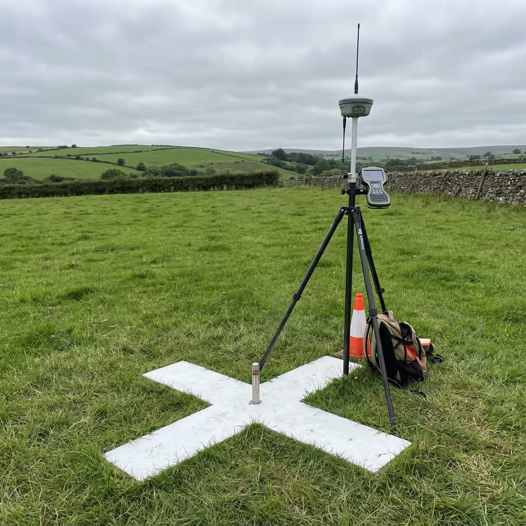 Survey ground control point marker with GPS equipment for photogrammetry accuracy