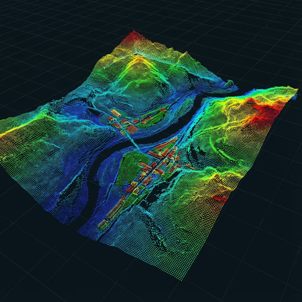 3D point cloud model generated from drone photogrammetry with colorful visualization