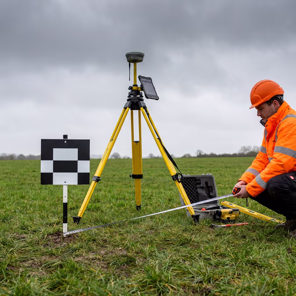 Ground control point marker on road surface for precision survey measurements
