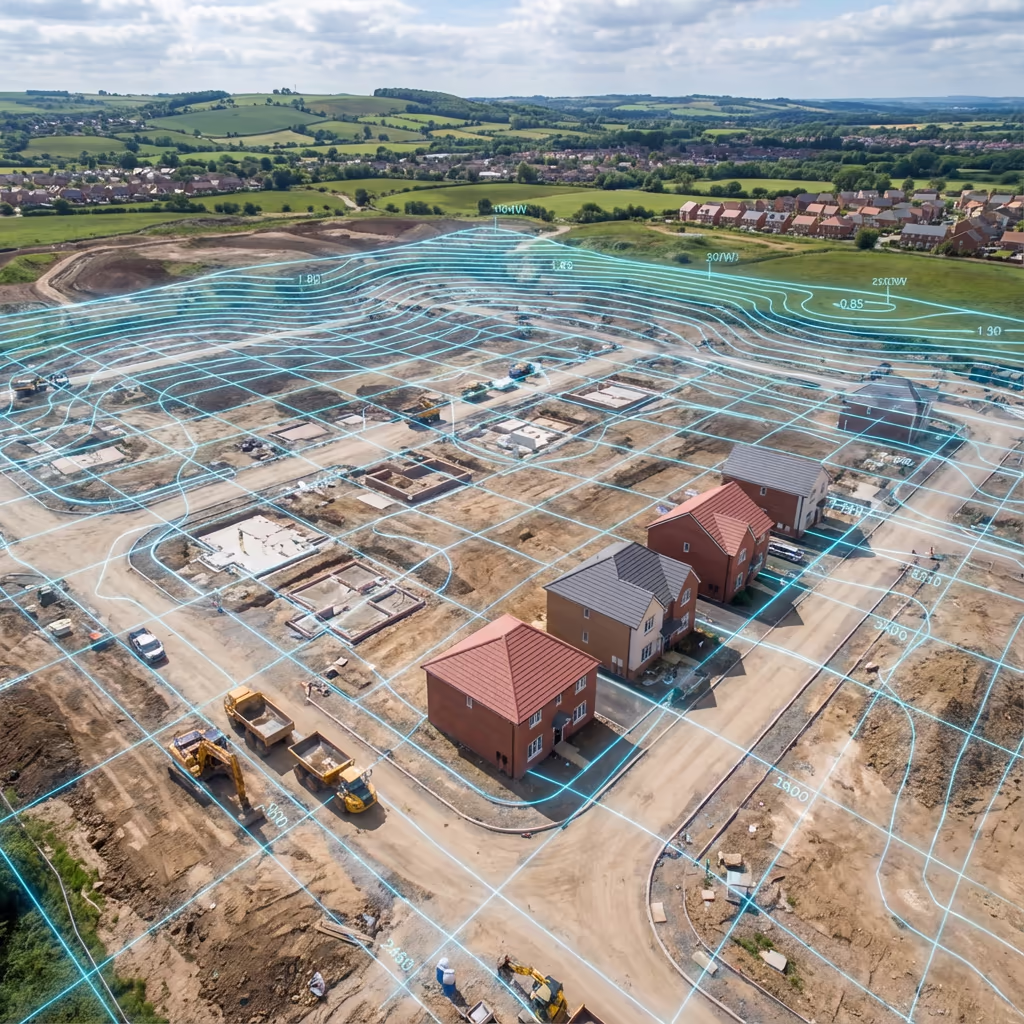 Various road types from drone view showing motorway, rural road, and urban street