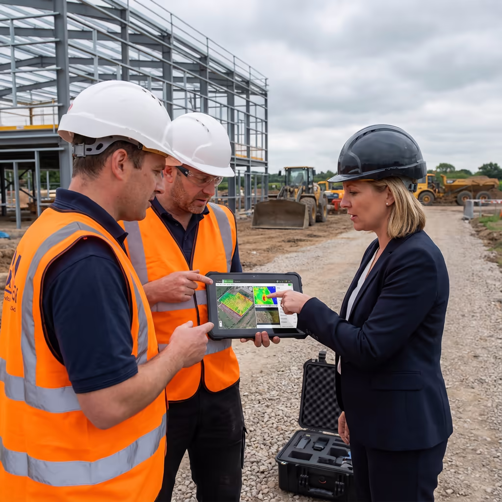 Survey team meeting with highways client to discuss road survey project