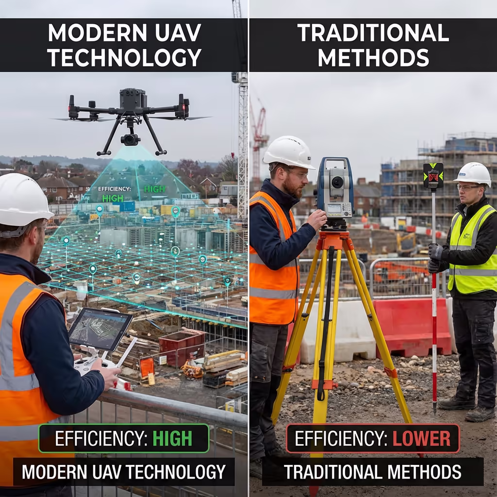 Comparison of UAV-assisted setting out versus conventional total station only methods