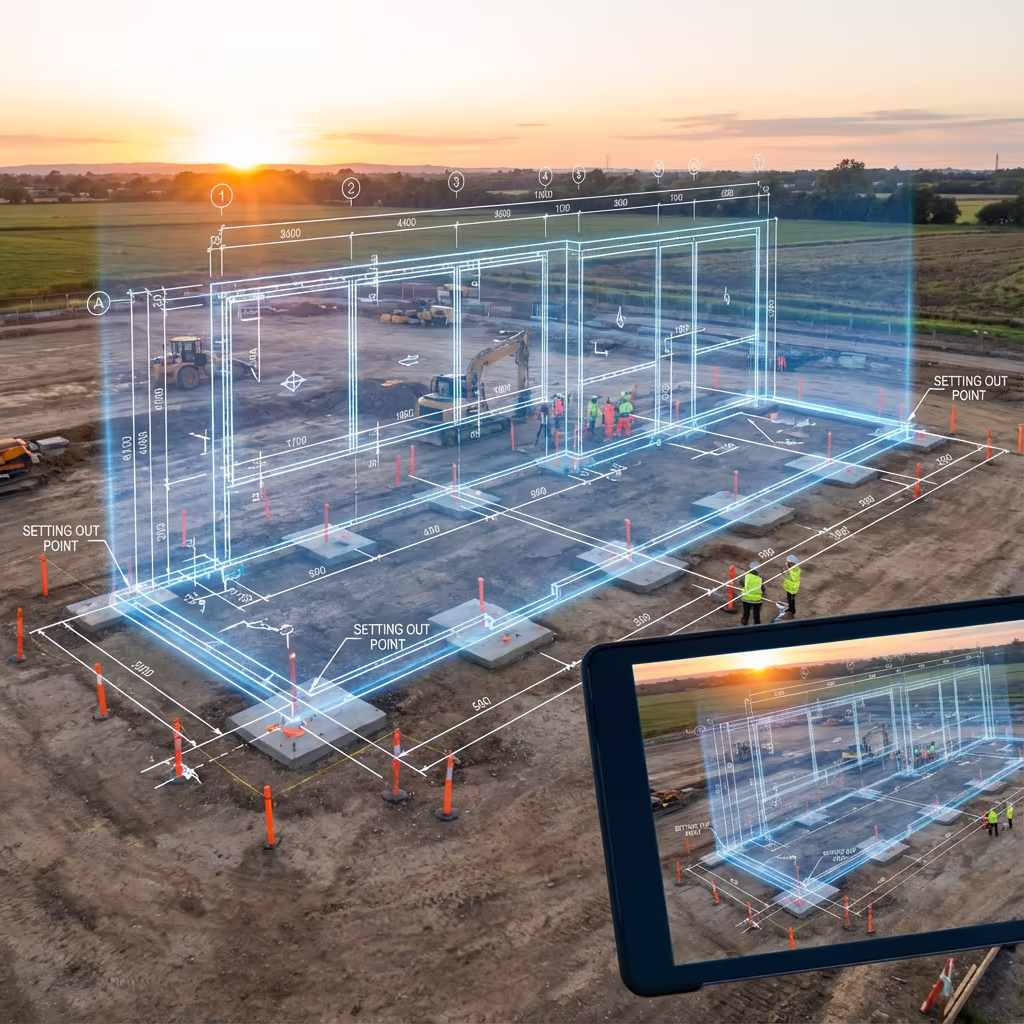 CAD design overlay on drone image for setting out verification