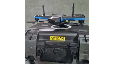A Skydio autonomous drone set up on top of a hard case, the consumer machine the company no longer sells