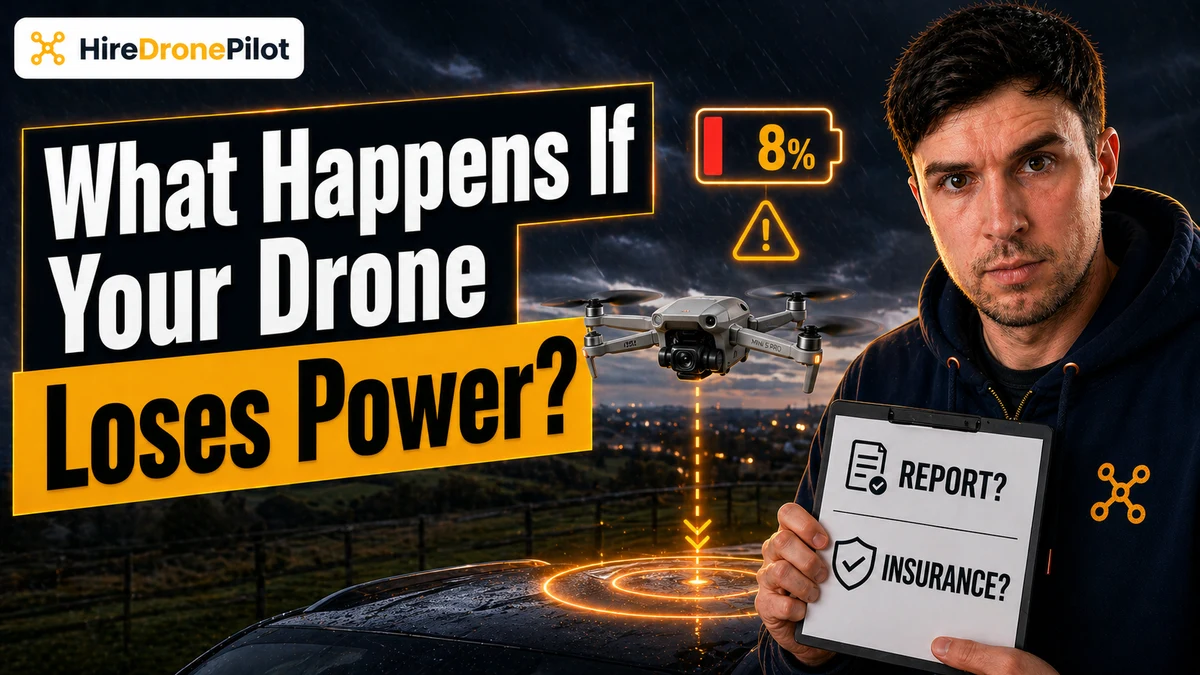 Professional UK drone pilot descending a drone on a forced landing approach