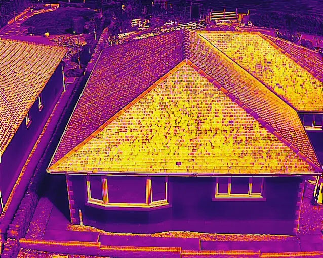 High-resolution drone image of roof damage and wear