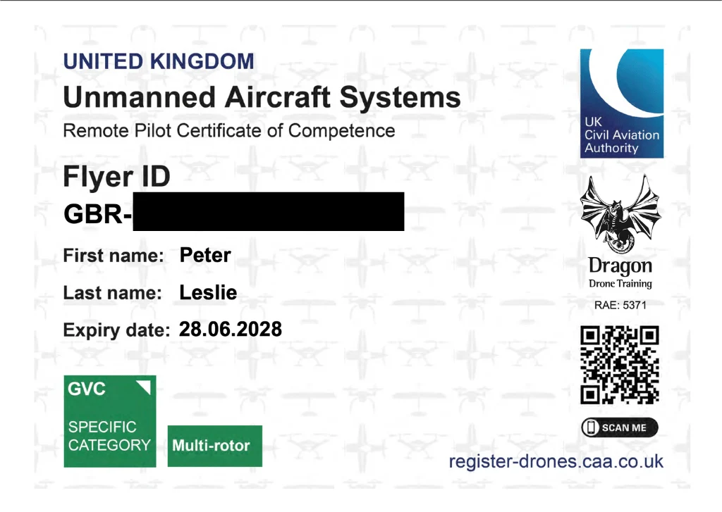 Peter Leslie CAA GVC certificate